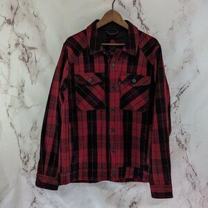 Holden Jacket Mens Large Shirt Wool Red Black Plaid Button Shacket Chamois Coat